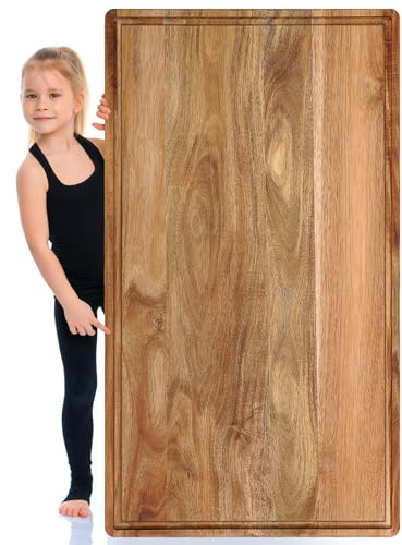 Teenyyou 32 x 18 Large Acacia Wood Cutting Boards for Kitchen Wooden Cutting Board with Juice Groove Extra Large Serving Platter Carving Tray for Meat Cheese(Natural)