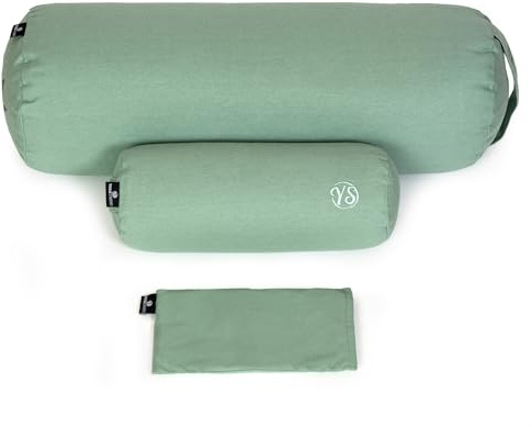 Yoga Studio Relax Organic Home - Set di maschera per dormire, cuscino per meditazione e cuscino per gli occhi, colore: verde salvia