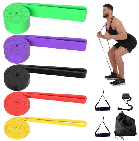 Newpop 5 Piezas Gomas Elasticas Musculacion, Bandas Elástica de Resistencia, Banda Cintas Fitness Goma Dominadas, con el Anclaje de Puerta Manijas y Bolsa para Entrenamiento de Fuerza/Pilates/Yoga