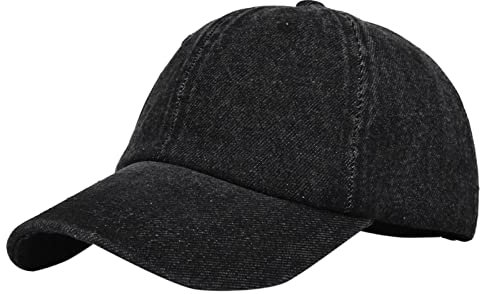 Schirmmütze für Herren und Damen, Denim und Old Destroyed, einfarbig, Softball-Visier für Damen, Schwarz , Einheitsgröße
