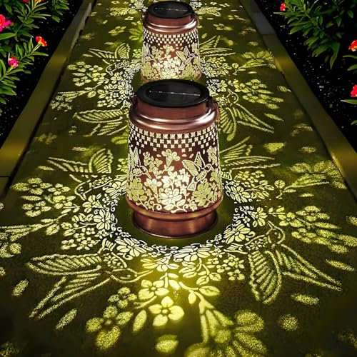 Joysing Hummingbird Solar Lanterns for The Garden 2 Pack Solar Garden Lantern, Hummingbird Gifts for Women, Metal Hanging Lights Waterproof Outdoor Lanterns for Yard Path Fence Decorations