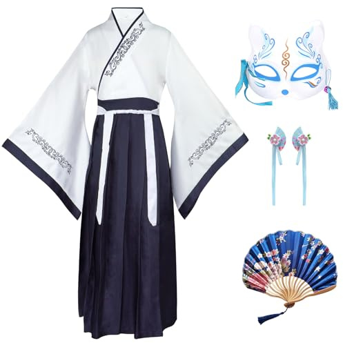 CRFASIBE Hanfu-dräkter för barn, traditionella kinesiska kläder för flickor, kinesiska kulturella kläder, kinesisk cosplay-kostym med hårtillbehör, Marinblå, 140