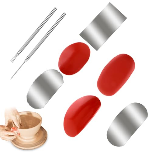 3 Sizes Rubber Pottery Clay Ribs + 3PCS Sculpture Pottery Molding Scraper Cutter + 1 Clay Ceramic Needle & 1 Feather Wire Texture Detail Tools for Crafts, Sculpting, Texturing Artists, Modeling Potter