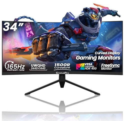 CronusPro 34 Inch Ultrawide Curved Monitor,165HZ Gaming Computer Monitor 1500R, 21:9 UWQHD (3440 x 1440) 1ms Response Time, AMD FreeSync Premium,Display Port,HDMI 2.0