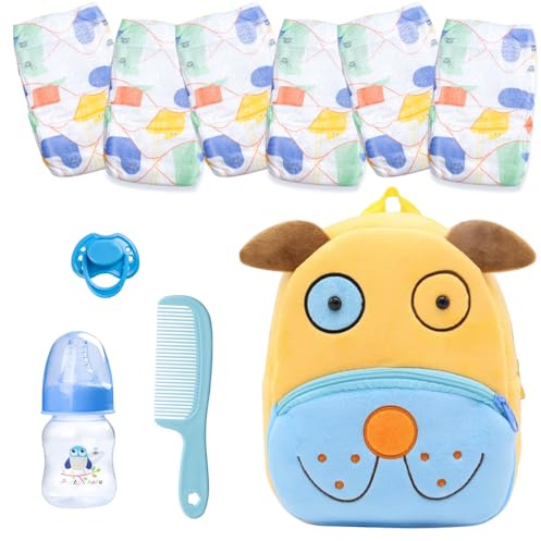 10pcs Reborn Baby Doll Clothing Accessories 17-22 Inch Reborn Baby Doll Diaper Bag Adorable Puppy Backpack for Boys&Girls