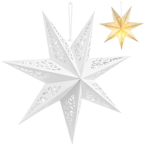 Hemobllo Paper Stars, Paper Light Shade 45cm White Hanging Lantern, 3D Ceiling Lampshade for Wedding Birthday Party Home Decorations