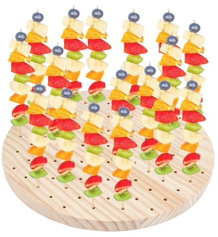 PH PandaHall 90 agujeros soporte pinchos madera expositor con pinchos de madera, aperitivo presentaciones redondas frutas, brochetas, bandeja postre soporte Lollipop para fiestas barbacoas Pique Nique