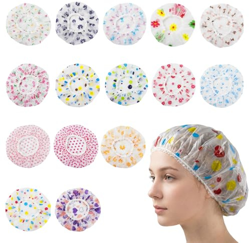 15 Stück Duschhaube Damen Wiederverwendbare Wasserdichte Shower Cap