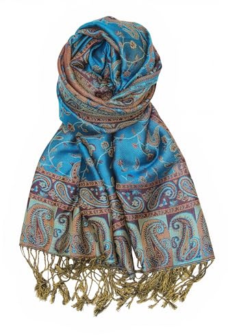 Achillea Châle pashmina pour femme, bleu sarcelle, 28W x 76L