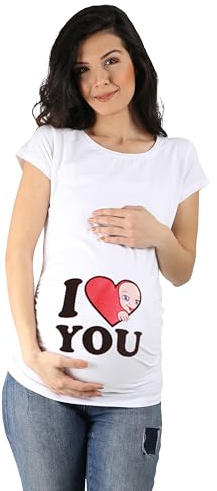 I Love You – roligt roligt sött mammamode med motiv mammaskjorta för graviditet t-shirt graviditetsskjorta, kortärmad, Vit, L