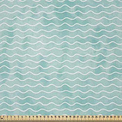 ABAKUHAUS Nautisch Stoff als Meterware, Ozean Meer Wellenmuster, Microfaser Stoff für Dekoratives Basteln, 1M (230x100cm), Weiß