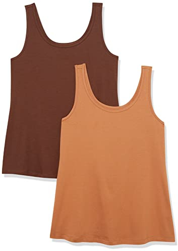 Amazon Essentials Débardeur grande taille Femme, Lot de 2, Brun Profond/Caramel Clair, XXL Grande taille