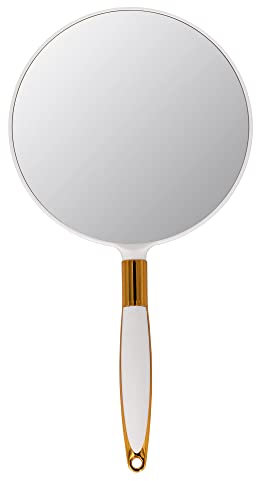 YCHMIR Handspiegel mit Griff, Handspiegel für Friseure, Friseursalon, 17,5 x 33,0 cm, weiß-rund
