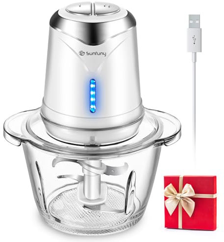 Mini Food Processor, Wireless Chopper Electric Baby Food Blender with 1.2L Glass Bowl, BPA-free Meat Grinder Processors, Garlic Salad Maker with 4 Steel Blades, 2 Speeds for Onion,Nut, Puree (White)