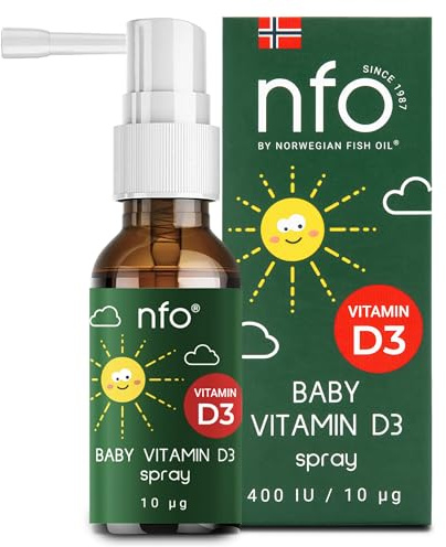 NFO Baby Vitamin D3 Spray 10 μg/400 IU Natural VIT D Complex for Children 100% Vegan in cholecalciferol Form, it is 30% More Effective Than D3 Strengthens the Immune System Norwegian Fish Oil
