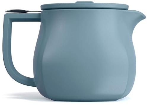 Tea Forte Fiore Ceramic Teapot with Infuser and Lid, Stone Blue, 24 oz. Ceramic Pot for Steeping Loose Leaf Tea, Dishwasher & Microwave Safe