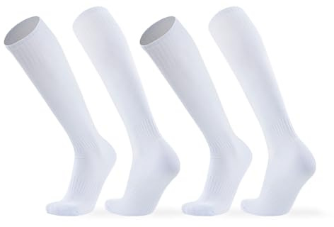 EUPSIIU 2 Pairs Kids Football Socks, Children's Football Socks Long, Children Unisex Sports Socks, Rugby Socks Long Breathable Socks for Football, Hockey, for Boys Girls Aged 5-12 Years (WHITE)