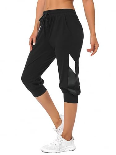 Marvmys Sommar Kvinnor Bomull Sport Dam 3/4 Byxor Casual Yogabyxor Lösa Vandring Löpning Kvinnor Byxor S-XXL, Svart-d (medium), XL