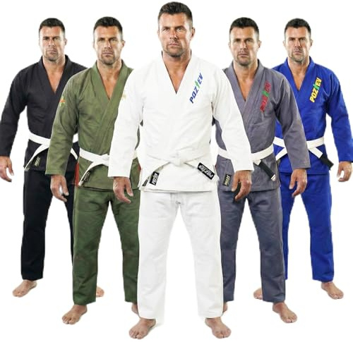 POZTEV Brazilian Jiu Jitsu Gi for Men & Women BJJ Gi Grappling Kimonos Preshrunk Lightweight Fabric Martial Arts Training Uniform With Free White Belt (White,A3)