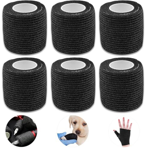 CICILIAYA 6 Rollen Selbstklebender Bandage, 4,5cm x 5m Kohäsive Elastische Bandage Haftbandage Tierarztwickelband für Menschen und Tiere, Sport Handgelenk Knöchel Schwellband (Schwarz, 6 Rollen)
