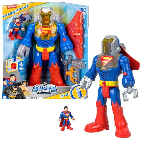 Fisher-Price Imaginext DC Super Friends - Superman Insider e Corazza, robot alto 30+ cm con luci e suoni e personaggio Superman da inserire, accessori inclusi, giocattolo per bambini, 3+ anni, JCT47