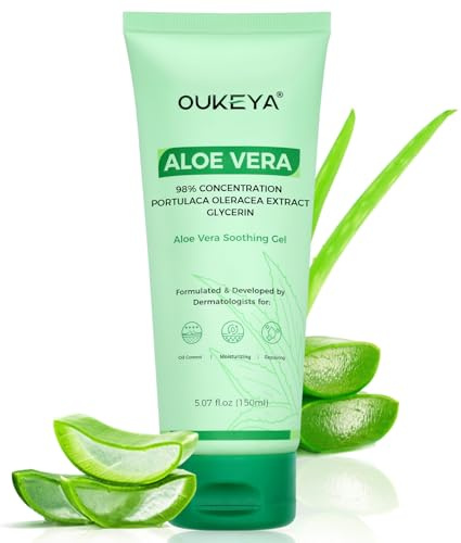 OUKEYA Aloe Vera Gel 150ml, 2% Niacinamide aloevera gel creme gesicht, für Gesicht, Körper & Haare, Bei Sonnenbrand, Rötungen & trockener Haut, Beruhigt, stärkt Hautbarriere & dermatologisch getestet