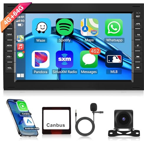 8 Core 4G+64G Wireless Carplay Android 13 Autoradio 2 Din für VW T5 Golf 4 Bora Polo MK5 Passat B5 Jetta Peugeot 307 7 Zoll Autoradio mit Android Auto Navi GPS WIFI Bluetooth FM/RDS/SWC Rückfahrkamera