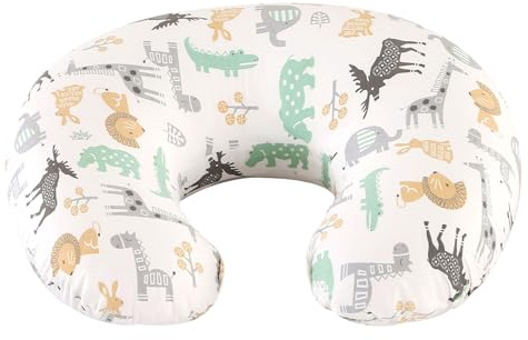 JOVELL Nursing Pillow, Ergonomic Support Pillow Feeding Pillows Nursing Essentials for Bottle and Breastfeeding, Fiber Fill And Removable Cotton Breastfeeding Cover (Cute Animals, Small)