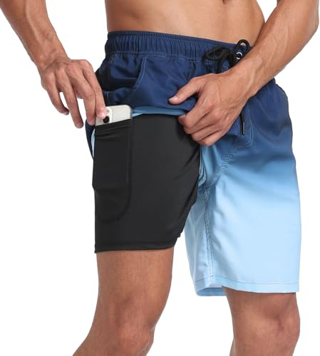 Milaloko Pantalones de Baño Masculinos y Pantalones Cortos de Natación de Secado Rápido Pantalones Cortos de Playa con Bolsillo y Acolchado Comprimido