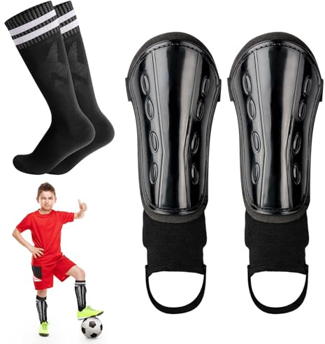 4 Pièces Protège Tibias de Football pour Enfants, Adolescent Protège-Jambières, Protège Tibias Réglables Protection des Mollets Antichoc Shin Defender Guards Chaussettes Football pour Garçons Filles