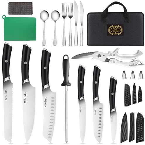 MOSFiATA Juego de Cuchillos de Cocina Profesional con Tijeras de Cocina y Estuche, Set Cuchillos Chef 19 Piezas