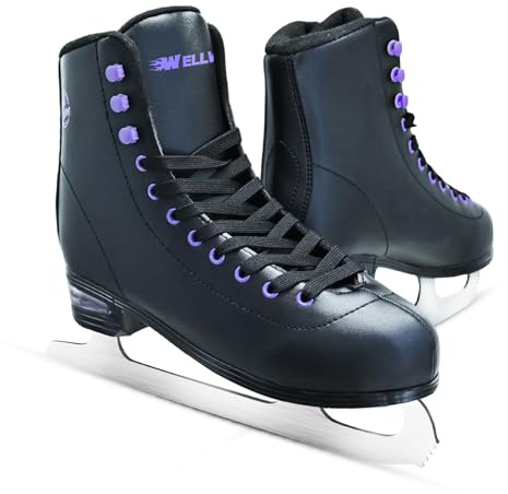 WELLWON Ice Skates for Women, Adult Figure Skates with Air Cushion, Classic Black Figure Skating Shoes Size 9 with Velvety Lining for Indoor& Outdoor