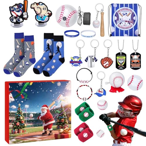 Adventskalender baseboll jul 2025–24 dagar sportdekorationer - sport adventskalender, för tonåringar, spelare, samlare, semestersäsong, familjeevenemang
