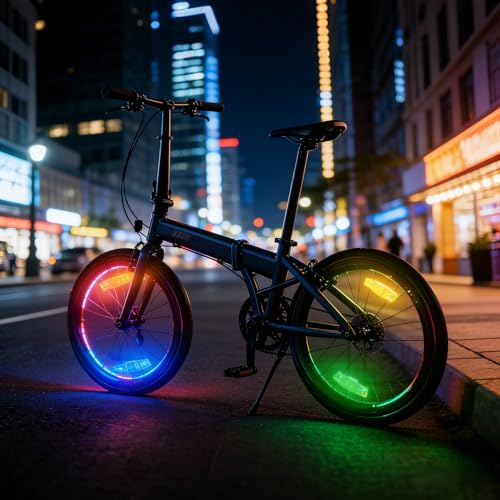 HANZE Bike Wheel Lights Rechargeable, 9-Color LED Bicycle Spoke Lights & Reflectors, 21 Lighting Modes, Motion Sensor Auto On/Off, Waterproof Night Riding Accessories for Kids & Adults (4 Pack)