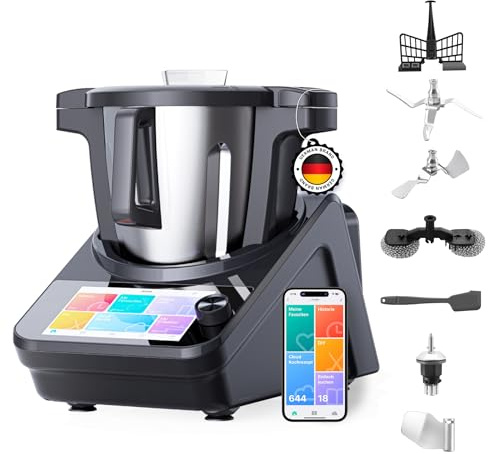 Lifenaxx Master Chef Smart köksmaskin LX-050 – 3 l skål i rostfritt stål, Wi-Fi & appstyrning, 7″ pekskärm, 15 automatiska program – sous-vide, ångkokning, knådning, vägning, fermentering m.m.