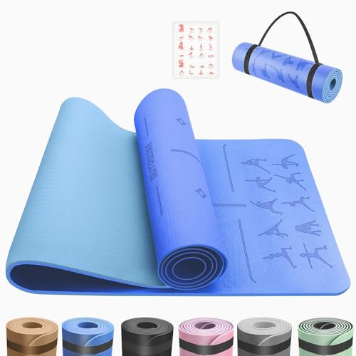 OUTDOUSE TPE Yoga Mats for Women | TPE Mat With Alignment Lines,Non-Slip,For Sports Exercise Gymnastics,Pilates,Home, Travel, Men,With Storage Straps