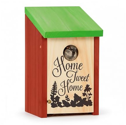 Relaxdays Caja Nido Pájaros, Casa Gorriones, Diseño Home Tweet Home, Madera, 21,5 x 12 x 15,2 cm, Rojo y Verde