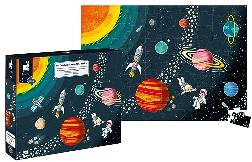 Janod - 100-teiliges pädagogischer Kinderpuzzle . Sonnensystem - Entwicklung von Feinmotorik und Konzentration - Ab 5 Jahren, J02678, Weiß