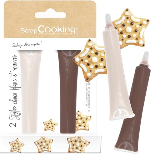 ScrapCooking - 2 Stylos Choco Marron et Blanc - Crayons Alimentaires Pâtisserie - Colorants Décoratifs Comestibles - Écrire & Dessiner sur Desserts, Gâteaux & Biscuits Noël - 7061