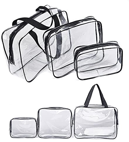 Sacchetto Cosmetico Impermeabile Trasparente， Set di 3 Borsa da Viaggio per Cosmetici con Zip Sacchetto da Toilette in PVC per Vacanze, Viaggi, Bagno (Black)