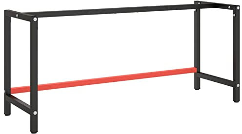 Gecheer Werkbankgestell Metallgestell Werkbank Gestell Werkstatttisch Arbeitstisch Werktisch Tischgestell Metall Mattschwarz und Mattrot 180x57x79 cm