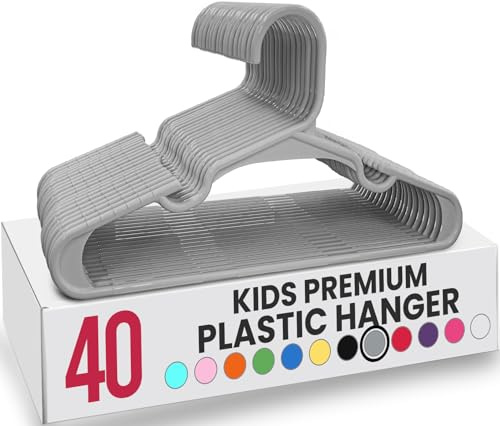 Utopia Home Perchas de plástico para Ropa para niños (Paquete de 40) – Perchas duraderas y Delgadas para bebés y niños – Ahorro de Espacio (Gris)