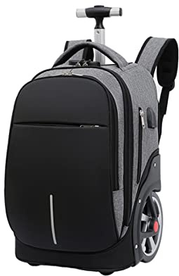 DROFOSREW Schulrucksack mit Rollen Laptop Rucksack Trolley Schultasche Tagesrucksack Laptoptasche mit USB Ladeanschluss Business Notebook Tasche für Frauen Männer