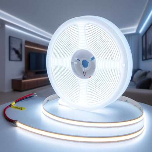FactorLED Tira LED COB 24V 5M 60W (12W/m), Regulable, Alto Brillo 6000lm lineales, alta densidad, 320 LED/m, IP20 Interior, Luces LED salón, dormitorio, techo (Luz fría 5700K)