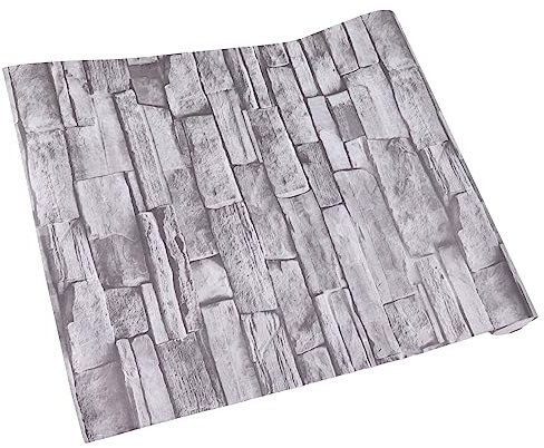 Carta da Parati in Pietra Peel And Stick, Carta da Parati Autoadesiva in PVC 3D Vintage per Pavimenti Carta da Parati in Mattoni per Decorazione Domestica, 45x1200 Cm (Grigio)