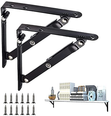 2 Stück Klapp Regalhalterung, Metallwinkel Regal, Faltbare Regalhalterungen, Klappkonsole Schwerlast, Metall Klappkonsolen, für Tischplatten Klapptisch Wandtisch, 12 Stück Schrauben (6 Zoll)