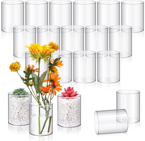 Vesici Zylindervasen aus Kunststoff, Acryl, Zylindervase, Großpackung, klein, transparent, Blumenbehälter, Hurrican-Kerzenhalter, rund, breiter Behälter, Mittelstück für Zuhause, Büro