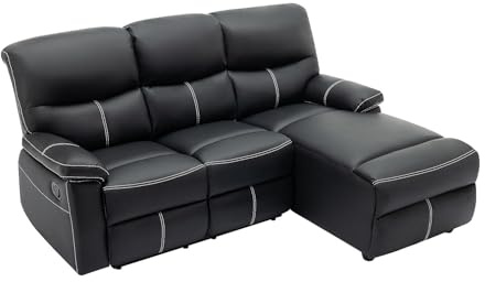 Vente-unique-Canapé d'angle Droit Relax en Simili Noir Canby