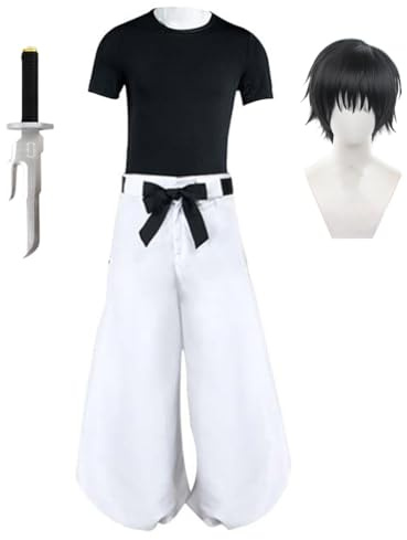 Zhongkaihua Fushiguro Toji Costume Cosplay Casual Daily Suit Tuta Fitness Halloween Comic-Con Role Play Completo Set Completo Maglietta Nero + Pantaloni Bianchi + Parrucca + Puntelli Armi