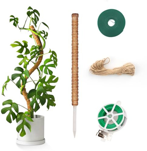 KINGLAKE 120CM Rankhilfe Monstera Biegbar,1 Stück Kokosstab Monstera, Stab für Monstera mit Zubehör, Moosstab Kletterpflanzen-Mit 2m Pflanzenbinder Klett, 30m pflanzendraht und 10m Juteschnur